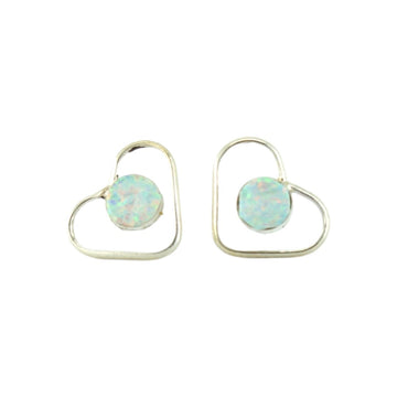 White Opal Heart Studs