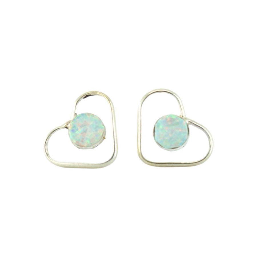 White Opal Heart Studs