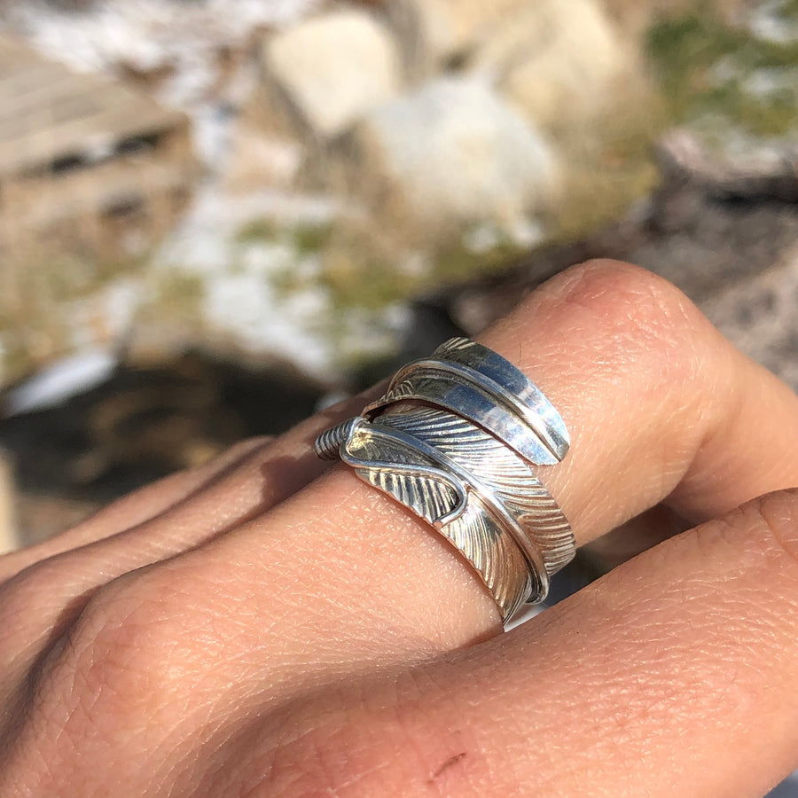 Sterling Feather Adjustable Ring