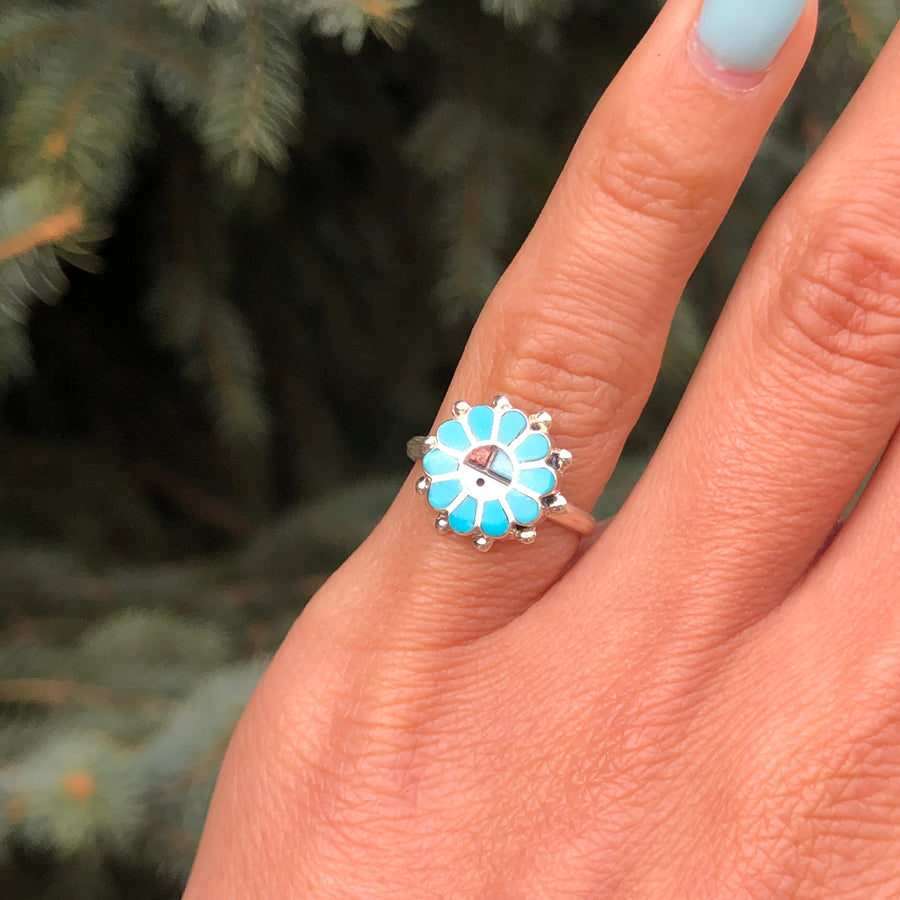 Turquoise Sunface Blossom Ring