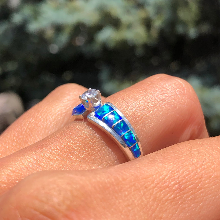 Blue Opal Engagement Ring