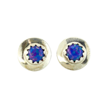 Sterling Round Royal Blue Opal Studs