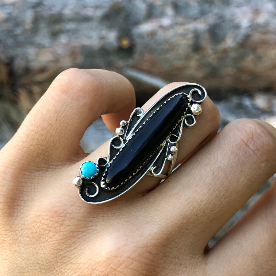 Black Onyx & Turquoise Ring