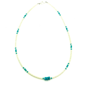 Pearlized White & Turquoise Beaded Necklace