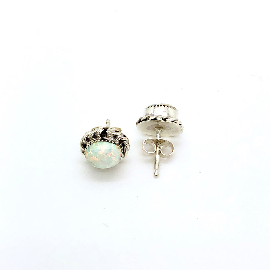 White Opal Stud Earring