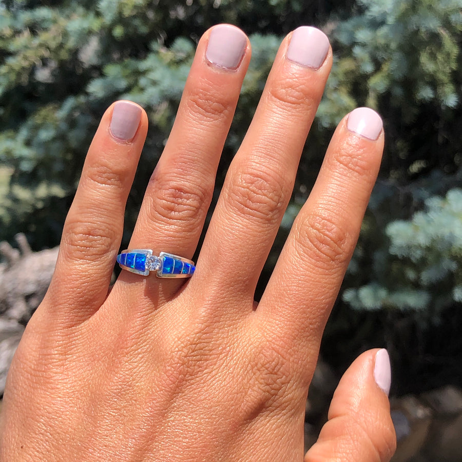 Blue Opal Engagement Ring