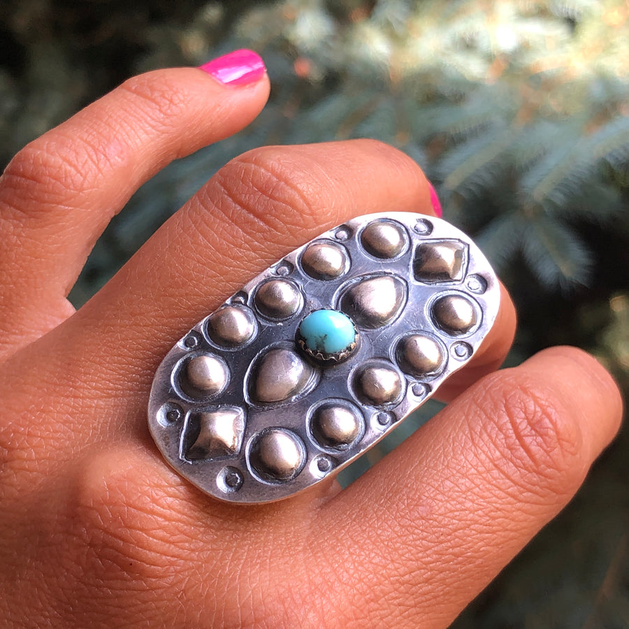 Brushed Silver & Turquoise Pine Ring