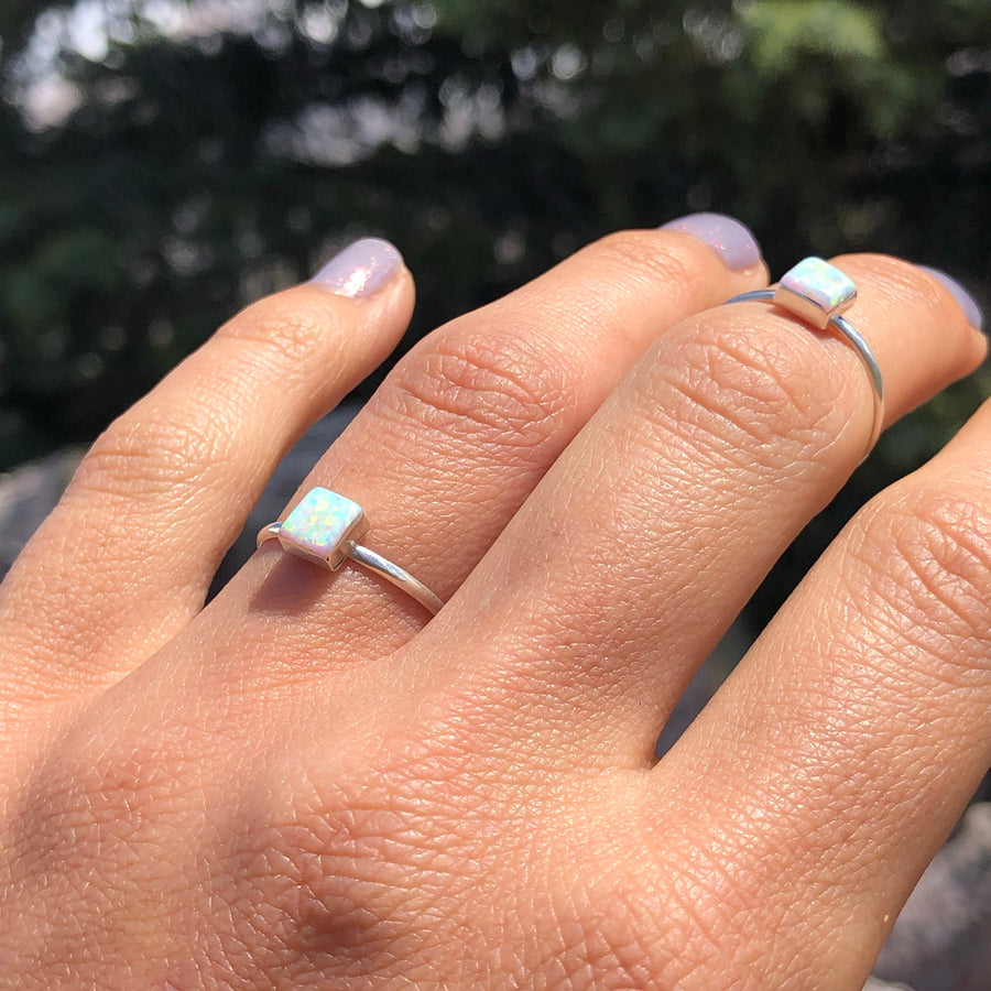 Dainty Square Opal Ring