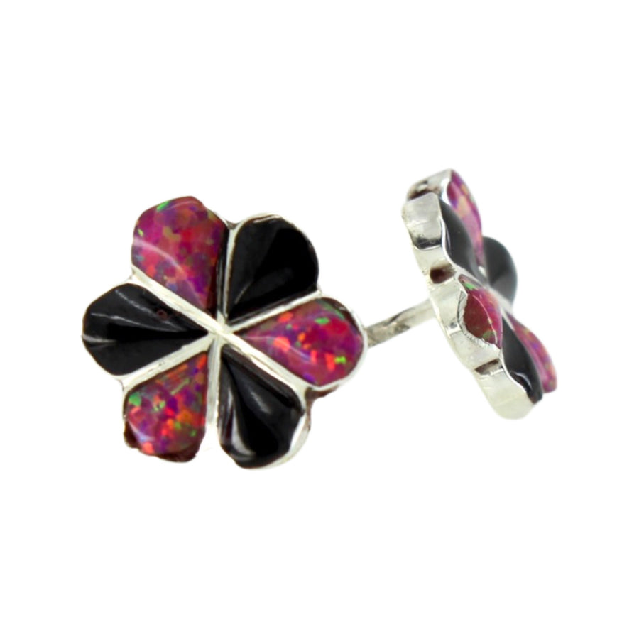 Pink and Onyx Flower Stud