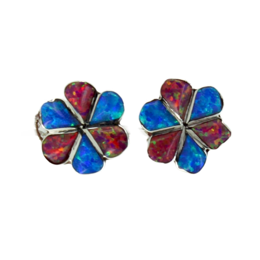 Blue and Pink Opal Flower Stud