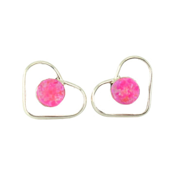 Pink Opal Heart Studs